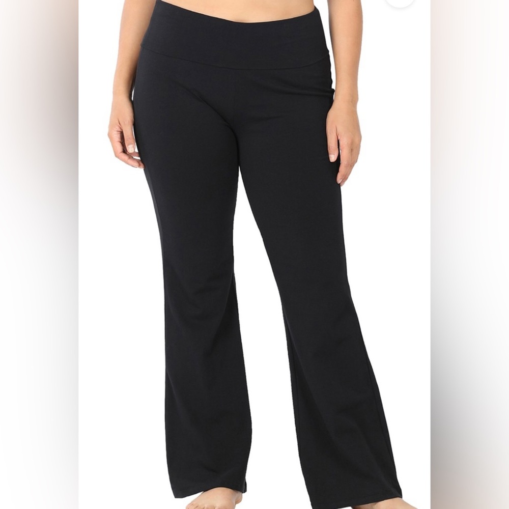 Black Yoga Pants Flare Leg Fold Over Cotton Plus size 1x, 2x, 3x